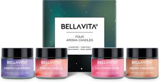 BELLAVITA Aroma Candles Pure Soy Wax 4 X 60g each, Vanilla, Cinnamon, Lavender & Rose, Candle