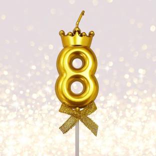 FLICK IN 8 Number Candle Gold Number Crown Candles for Anniversary 8th Birthday Candle Candle