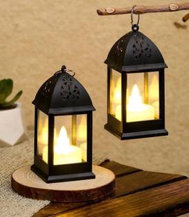 Satyam Kraft 2 Pcs Decoration Candle Lantern Lights with Handle For Decorations Items Candle