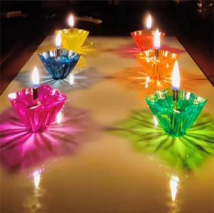 Kala Decorators 3D Reflection Designer Reusable Multi Shape Transparent Oil Diya Candle