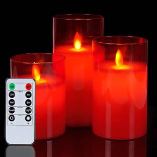XERGY Glass Battery Operated Flameless Led Candles with 10-Key Remote and Timer Candle