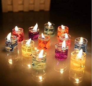 shopwle Decorated Mini Cute Little Glass Jelly Gel Candles for Home Décor, Pack of 6 Candle