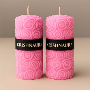 KRISHNAAURA PINK Scented Soy Wax Pillar Candle LONG BURING Ideal for Home Decor Candle
