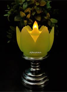 AFTERSTITCH Artificial Flower shape Lotus Green with Sliver stand LED candles Lights diya for home decoration ( Batteries Included) Pack of 1 Colored Candle