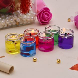 MODIFIED Small Multicolor Smokeless Decorated Mini Cute Little Glass Jelly Gel Candles for Home Decor Diwali Decoration,Spa,Birthdays Party,Festivals Candle