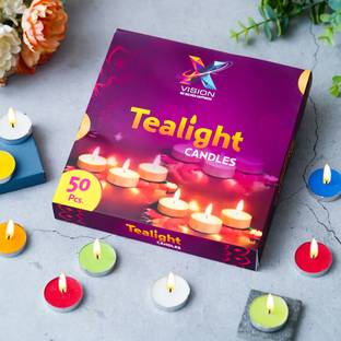 Xvision Decorative Tealight Candles - Pack of 50| Long burning Wax Candles for Festivals Candle