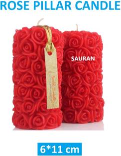 Sauran Pack of 2 Rose Pillar Candle