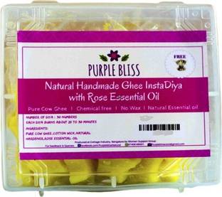 PurpleBliss Ghee & Rose Natural Essential Oil Diya ( Yellow, Pack of 30) Candle