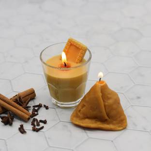 AAMU MOON Chai Biscuit Samosa Candle, Tea Biscuit Candle Set with Mini Samosa Candle, Chai Candle