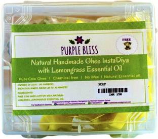 PurpleBliss Ghee & Lemon Grass Natural Essential Oil Diya Yellow, Pack of 30 Candle