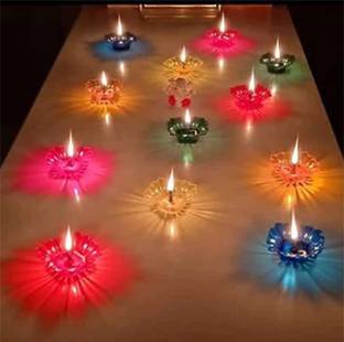 Kala Decorators 3D Reflection Designer Reusable Multi Shape Transparent Oil Diya Candle