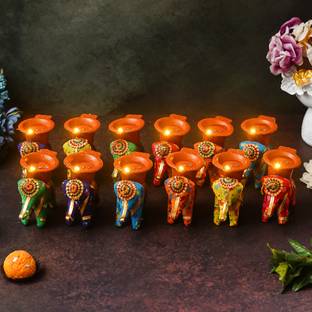 CW Dreamica Pack Of 12 Elephant Candle holders with Water Sensor LED Diya Tealight Candle