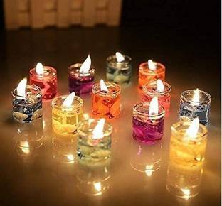 shopwle Decorated Mini Cute Little Glass Jelly Gel Candles for Home Décor, Pack of 24 Candle