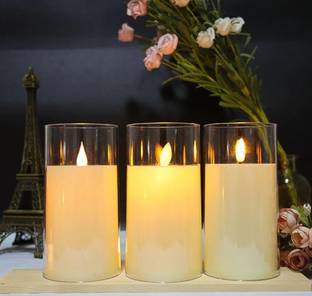 INFISPACE Glass Pillar Candle with Moving Flame LED Light for Home Decoration(Size-12.5cm) Candle