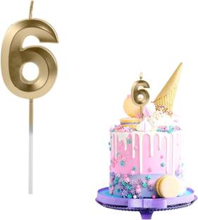 Ignite Birthday Candles for Cake Number 6 Candle Gold Birthday Candle