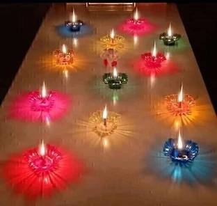 THINKWELL 3D Shadow Reflection Floating Plastic Lamp/Decorative Diwali Diya(Pack of 12) Candle