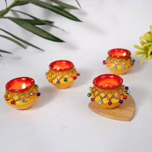 Flipkart SmartBuy 4PC Traditional Earthen Clay Mitti Diya,Kalash,Matki Shape with Candle