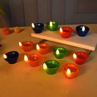 प्राइड स्टोर Multicolor Water Sensor LED Diya Diwali Decor Lamp for Diwali, Décor (Set of 12) मोमबत्ती