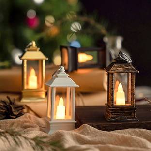 INFISPACE Plastic Mini Antique Lantern Lamps, Wall Hanging LED Light (Square, 10cm) Candle