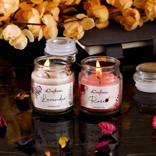 eCraftIndia Pack of 2 flavour Jar Candle - Lavender, Rose Candle