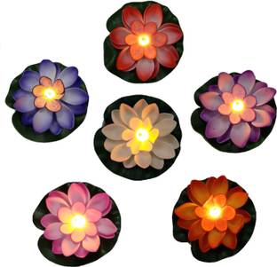 AFTERSTITCH Set of 6 floating lotus flower candles for decoration in bowl diya for home decoration ( Batteries Included, water Sensor ) Candle