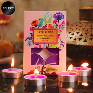 Soulflower Lavender Candles T-Light, Floral Scented Aroma, 90 Mins Burn Time Pack of 6 Candle