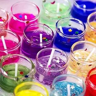 लक्ष्मी Smokeless Decor Mini Cute Little Glass Jelly Gel candels(Multicolor Pack of 18) मोमबत्ती