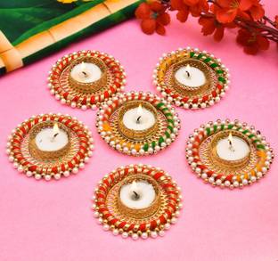 RHYTHM GIFT4U 6 pcs Moti Ring Candle| Diya Candle | Diya for All Kind of Festival Diwali/Navratri, Birthday Candle | Colourful Hand Making Puja Candle| Pooja Diya | Home Decoration Candle| 6 Pcs Designer Candle Candle