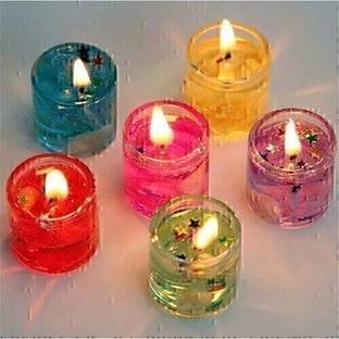 sccgift Gel Glass Candles/Filled with Jelly Candle (Multicolor, Pack of 6) Candle