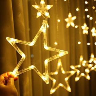 KESHAVART STAR LIGHT 5+5 LED Star Curtain Light with 138 LED, 5 Big Star & 5 Small Star Candle