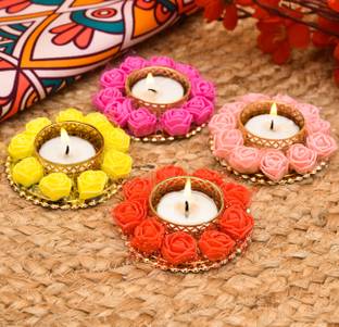 RHYTHM GIFT4U Phool Moti Chokor Ring Candle| Diya Candle | Diya for All Kind of Festival Diwali/Navratr, Birthday Candle | Colourful Hand Making Puja Candle| Pooja Diya | Home Decoration Candle| 4 Pcs Designer Candle Candle