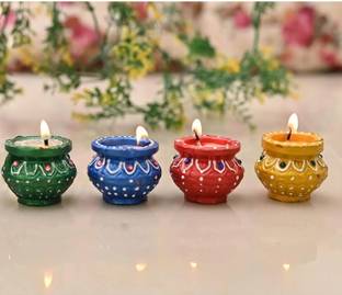 BUC Matki Diya For Diwali Wax Diwali Candles Pack Of 4 Eco Friendly Diya Decoration Candle
