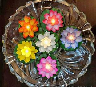 RRHR SALES Water Floating Smokeless Candles & Lotus Flowers Sensor Led TeaLight Unbreakable for Outdoor and Indoor Decoration - Pack of 6 Candle Candle