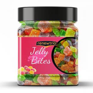 RENEWTRIA Fruit Jelly Bites/ Jelly Candy /Jelly Toffee |Jelly Beans -400Gram Jar Pack Orange, Lemon, Colo, Multi Jelly Candy