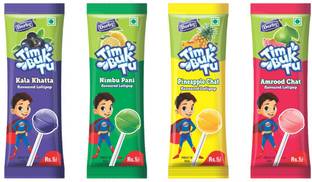 Derby Tim Buk Tu Assorted Lollipop Strip (Pack Of 48 Lollipops,11.5gm Each) Kala Khatta, Nimbu Pani, Pineapple Chat, Amrood Chat Lollipop
