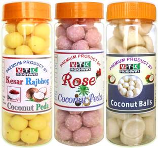 VTC Tasty Pure Kesar Milk Coconut Peda, Rose Milk Coconut Laddu Coconut, Keasar, Rose Candy