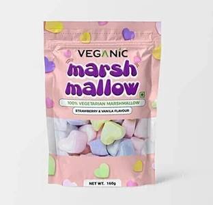 Veganic Marshmallows Pure Veg | Heart Shape Strawberry/Vanilla Flavour | Rainbow Marshmallow Candy Sweet Marshmallow