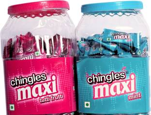 ds group Chingles Maxi Mint & Chingles Maxi Tutti Frutti Gum GET PULSE SHOTS FREE Menthol, Mint Bubblegum Candy