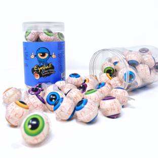 CANDIEXOTICS 3D Bursting Eye Candy Center Filled Gummy Candy Jelly Balls 30pcs x 11gm Strawberry, Orange, Grape, Apple Jelly Candy