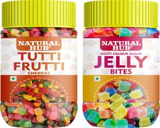 Natural Hub Jelly Bites Sugar Coated & Fresh Tutti Frutti | Cherries Combo Each 100g Sugar Coated Jelly Candy