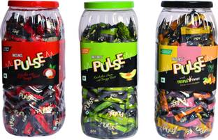 ds group Pulse Triple Twist Candy Jar Kachcha Aam, Litchi, Orange, Guava, Pineapple Candy