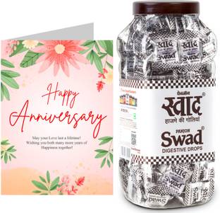 SWAD Happy Anniversary Gift with Card ( Digestive Candy 150 Jar & 1 Greeting card) Gift Pack Candy