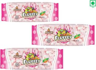 AS enterprises Pack of 3 (100 Pcs Per Pack) Fluffey Heart Marshmallow Fruit Flavours Fruit Fruit Marshmallow