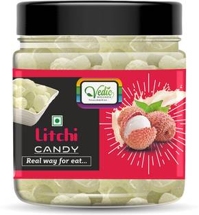 Nutri Hub Litchi Candy | Sweet Litchi Toffee | Litchi Flavor Candy Jar Pack (400g ) Litchi Candy