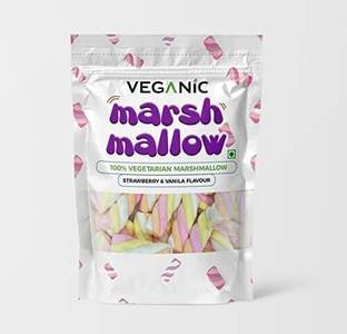 Veganic Marshmallows Twisted Shape Pure Veg- 100gm (50 Pieces) | Strawberry, Vanilla Marshmallow