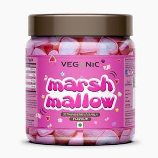 Veganic Marshmallows Pure Veg | Pink White Heart Shape Soft Marshmallow Candy Vanilla & strawberry Marshmallow