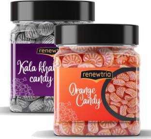RENEWTRIA sweet juicy orange and kala khatta flavour candy combo (2x400g) Jar Pack orange ,kala khatta Candy