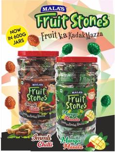 Mala’s Fruit Stones Imli Chilli & Mango Masala Chews (600g X2) Imli Chilly, Mango Masala Jelly Candy