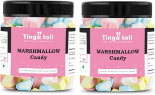 TINGA TOLI Heart Shaped Marshmallows Strawberry & Vanilla Flavour |100% Vegan |Jar Pack Vanilla, Strawberry Marshmallow