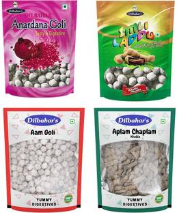 Dilbahar's Anardana Goli-Imli Laddu-Small-Aam Goli-Aplam Chaplam-Khatta-100g-Pack-of-4 Digestives Mouth Fresheners Mouth Freshener
